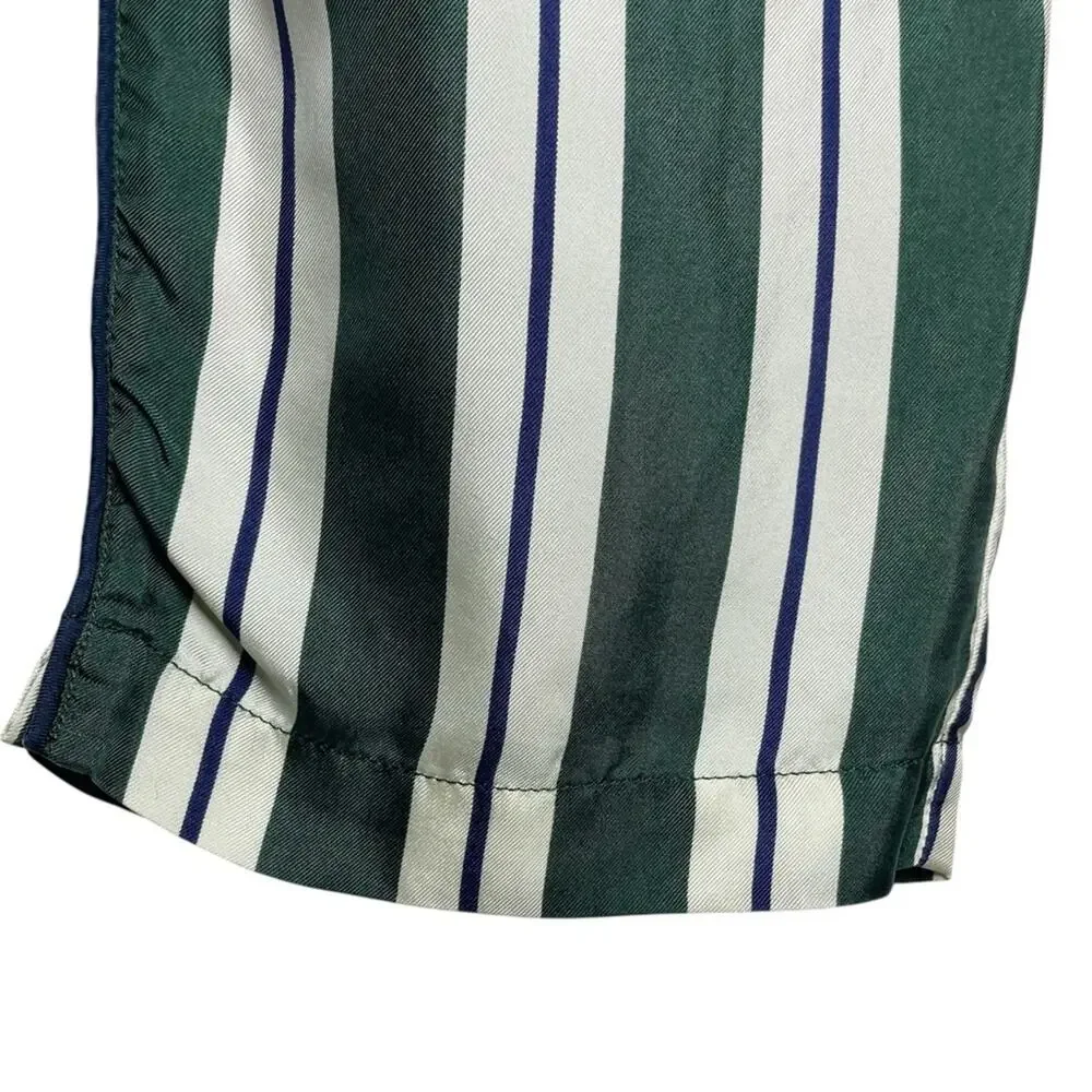 Sleepy Jones Green Cream Striped Silk Pajama Pants XS